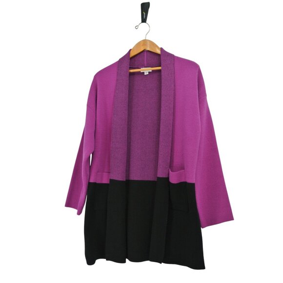 Autumn Skye Purple & Black Colorblock Open Front Cardigan Sweater Women's M - Picture 9 of 10